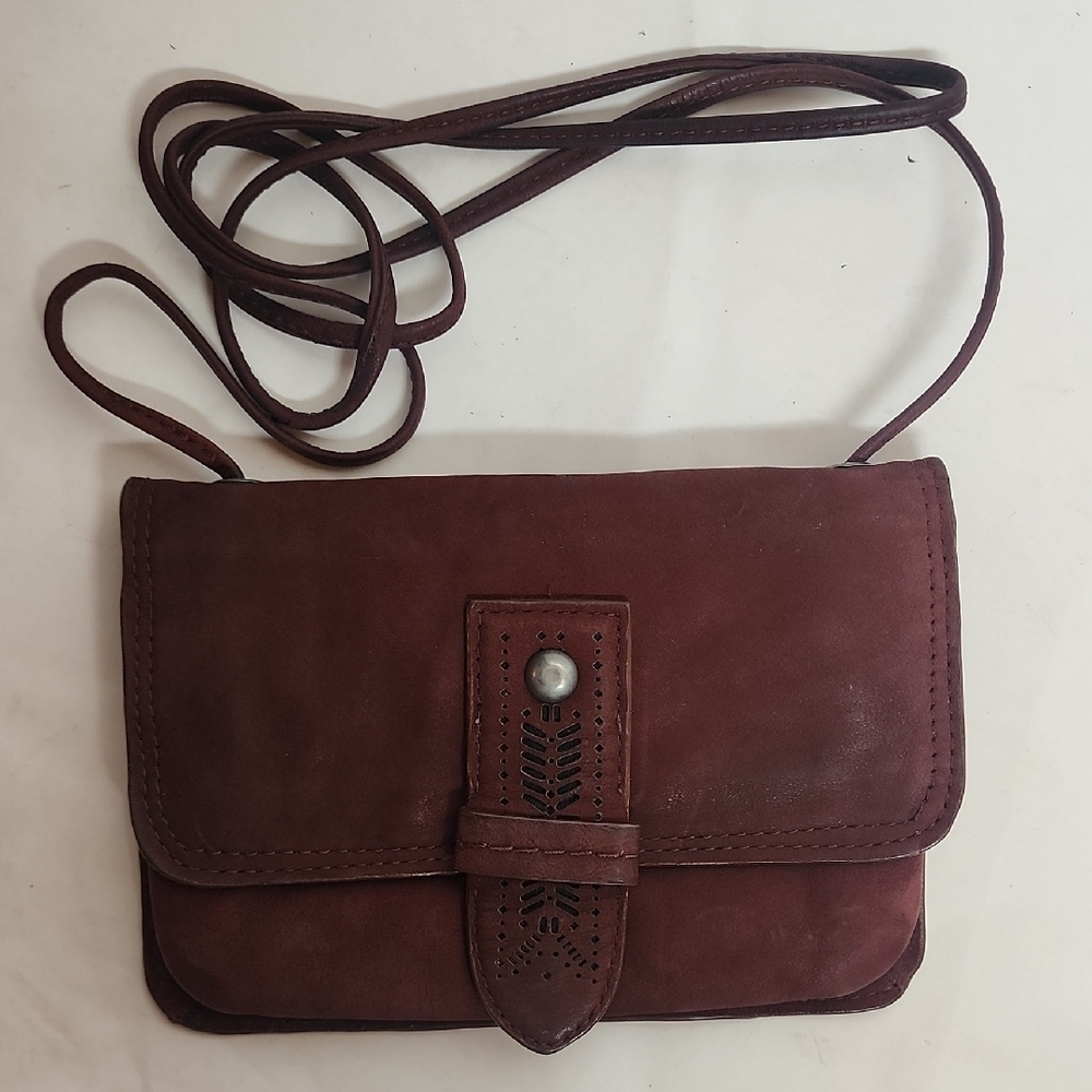 Lucky Brand Vintage Rustic Burgundy Leather Hold All Crossbody Unisex Bag